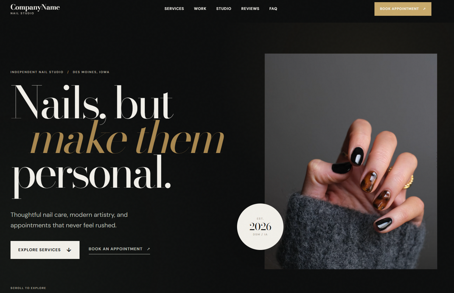 Luxury nail salon website concept designed and developed by PecksWebSolutions
